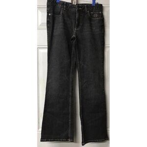 EUC Harley Davidson Women's Distressed Boot Cut Jeans Size 8P, Black Washed, Y2K